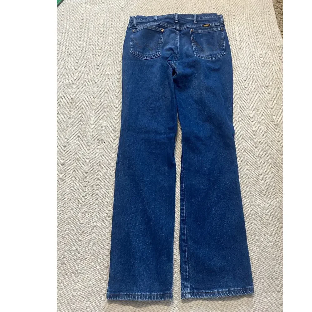 Vintage Wrangler 937STR Slim Fit Straight Leg Blue Denim Jeans Mens 33x32